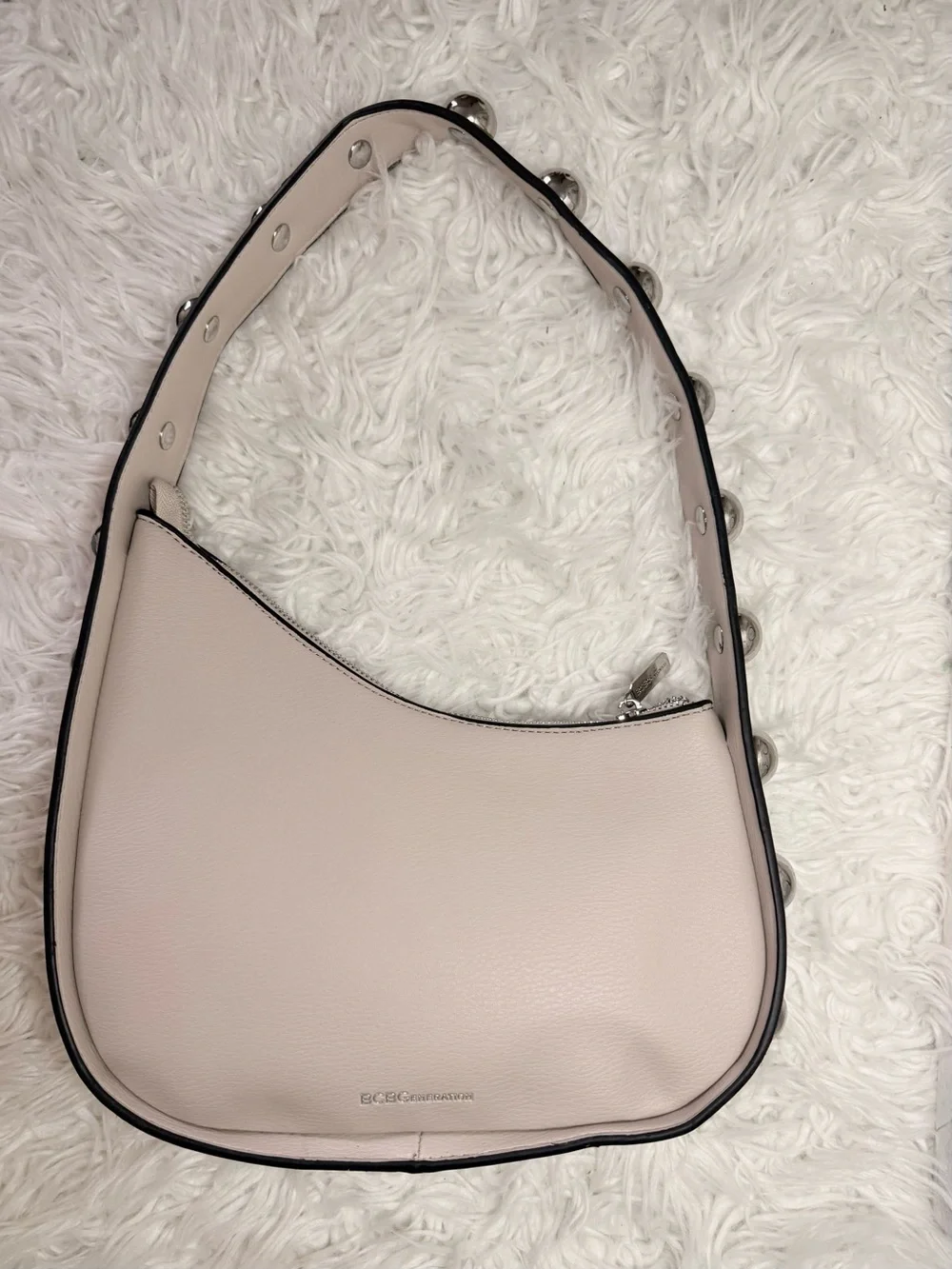 BCBG Faux-Leather Hobo Shoulder Bag in Pale Pink